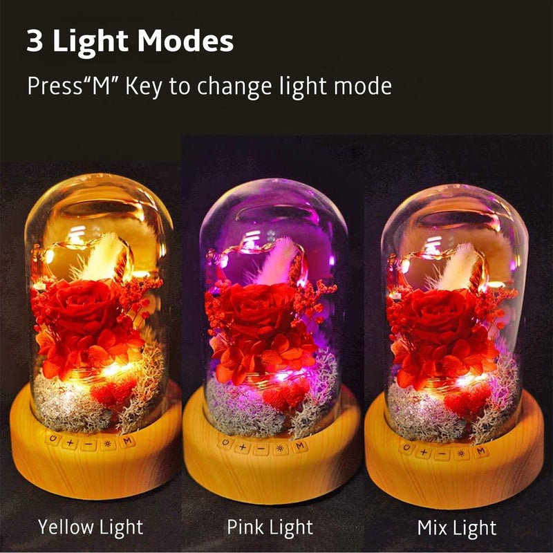 SWEETIME Mother's Day Red Rose Night Light Real Eternal in Glass Dome, Preserved Rose Flower Lamp with Speaker,Forever Flowers Gift for Mom, Wife, Girlfriend on Mother's Day - Image 5